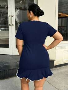 Dripcurv 大码女式黑色连衣裙，黑色弹力紧身郁金香连衣裙，派对连衣裙，新年服装，情人节服装。 - 藏蓝色 - 查看 2