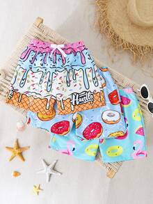 SHEIN Kids' Casual Loose Shorts, Swimwear Multi-Piece Set, Suitable For Summer, Beach, Vacation, Holiday, Family Trip - Blue - View 8