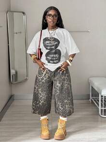 Coolane Áo thun nữ mùa hè phong cách đường phố, họa tiết cổ điển Y2K, hippie, tiền cũ, hình môi, dáng rộng. - trắng - Xem 2