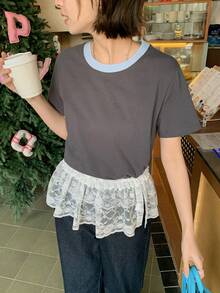 DAZY Women's Stylish American Shoulder Short Sleeve T-Shirt, Slim Fit Casual Top - Grey - View 6