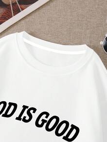 Lalippa 女士标语印花圆领宽松休闲套头卫衣 - 白色 - 查看 5