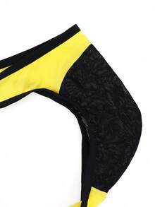 1pc Fashionable Yellow Lace Trim Sexy Briefs For Men - Multicolor - View 6