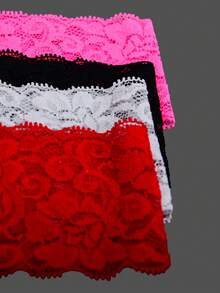 ROMWE Kawaii 3 条装性感女式蕾丝丁字裤，90% 聚酰胺 10% 氨纶，薄款 T 背比基尼丁字裤，针织面料，纯色，低腰，165gsm 轻盈内衣 - 彩色 - 查看 5