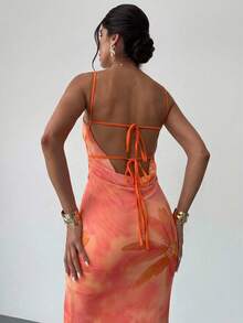 Firerie 女士优雅浪漫扎染花卉露背系带长裙，适合春夏穿着，是海滩、通勤、度假、波西米亚风、夏威夷风、约会、派对、音乐会、婚礼、毕业典礼等场合的理想之选。 - 彩色 - 查看 9