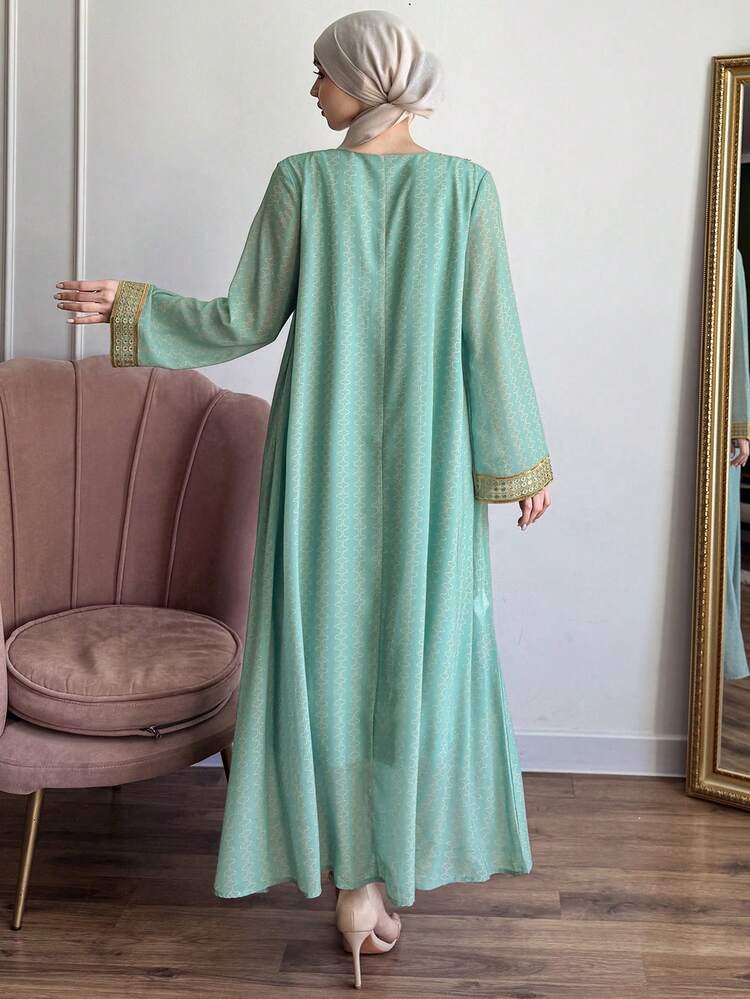 Women's Elegant Floral Contrast Color Lace Square Collar Flare Sleeve Long Dress, Spring/Summer Wedding Guest Dress Sparkly Dress Sundress