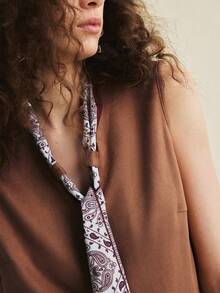 Écloséra 法式复古丝带印花纽扣装饰背心 - 駝色 - 查看 2