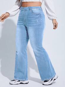 SHEIN ICON 大码浅蓝色系带休闲修身牛仔裤 - 淺色水洗藍 - 查看 4