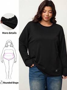 Enliva Plus Size Loose Fit Casual Black Long Sleeve Round Neck T-Shirt Women Long Sleeve T-Shirt Oversized T-Shirt Women Long Sleeve Tee Oversized Top Women T-Shirt,Fall Clothes For Women Underscrub Long Sleeve, For Apple & Rounded Body Shape - Black - View 1