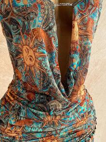 Soleia Women's Sexy Backless Halter Mini Dress With All-Over Print, Suitable For Vacation - Multicolor - View 2