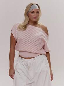 MUSERA One Shoulder Knit Drape Cinched Waist Short Sleeve Top Cute Cosy Spring Everyday Sugar Swizzle - Baby Pink - View 1