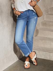 EMERY ROSE Women's Pocket Distressed Skinny Casual Versatile Jeans - Blue - View 7