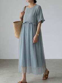 EMERY ROSE Casual Women's Cap Sleeve Doll Print Dress - Dusty Blue - View 1