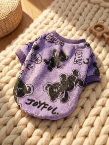 PETSIN 1 Pc Pet Cat/Dog Fleece Purple Black Bear Graphic Warm Crew Neck - Multicolor - View 2