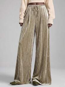 Ontre 女士百搭丝绒面料舒适柔软直筒裤，前褶设计，弹性腰带，适合都市通勤、商务、休闲、办公穿着，也适合圣诞节、新年派对等优雅场合。 - 灰色 - 查看 1