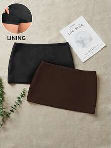 SHEIN Tall 2pcs Women's New Basic Simple Mini Skirt - Black - View 1