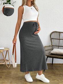 SHEIN Maternity Tank Top And Adjustable Waist Drawstring Fitted Skirt 2 Pieces Set - Grey - View 7
