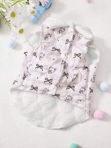 PETSIN 宠物背心 冬季棉绒娃娃领背心开衫背心 狗狗猫咪牵引扣棉质韩版蝴蝶结小熊印花宠物服装 - 彩色 - 查看 4