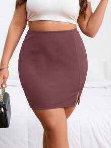 Firerie Plus Size Solid Color Minimalist Casual Skirt Bodycon Skirt Skirt Curve Skirts For Women - Mauve Purple - View 3