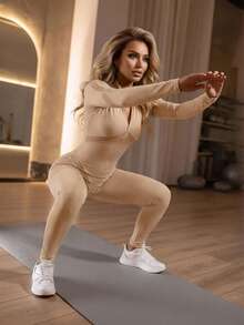 Innovista Women's Stand Collar Zipper Fitted Daily Outdoor Ski Jumpsuit, Long Sleeve - Coffee Brown - View 3