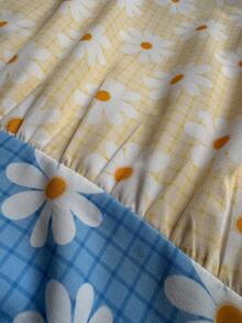 Sunnyshic Plus Size Fashionable Sexy Halter High Slit Dress, Suitable For Parties, Music Festivals Patchwork Dress Daisy Dress Picnic Dress Wildflower Dress - Gold - View 7