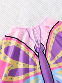 SHEIN Young Girl Butterfly Print Loose Fit Cover-Up - Pink - View 7