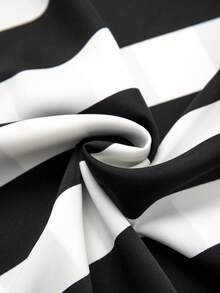 SHEIN Franclia 女士休闲时尚圆领插肩袖连衣裙，前系蝴蝶结条纹复古连衣裙 - 黑與白 - 查看 8