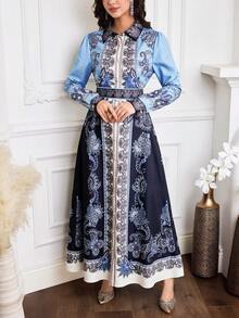 Al Najma 女士印花长袖优雅衬衫裙 - 彩色 - 查看 1