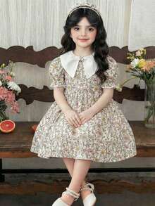 LMoss Kids LMoss A 小碎花洋裝配彼得潘領，適合年輕女孩，休閒時尚，適用於春夏季 - 彩色 - 查看 2