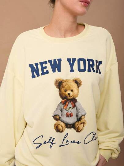 SURIMA 休闲简约印花图案连帽长袖宽松女式卫衣