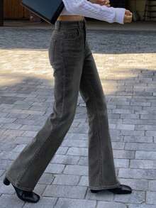 DAZY Women's Solid Color Pocket Casual Straight Leg Jeans - Grey - View 4
