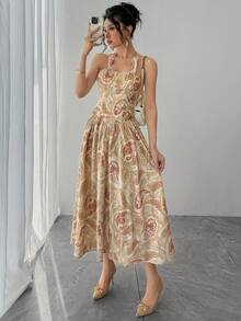 DAZY Women's Elegant Floral Print Sleeveless Dress, Summer Wedding Guest Dress - Yellow - View 6