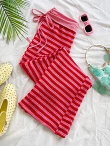 Soleia Women's Casual Striped Drawstring Waist Pants - Multicolor - View 1