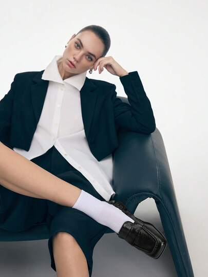 Mnmlis 女士方头褶裥休闲乐福鞋