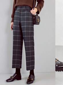 Airaco Women's Casual Plaid Woolen Pants, Suitable For Commuting, Autumn/Winter - Black - View 2
