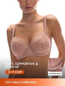 LUVLETTE Underwire Lightly Lined Brown Mesh Lace Push-Up Support Sheer Minimizer  Lingerie Bra - Brown - View 1