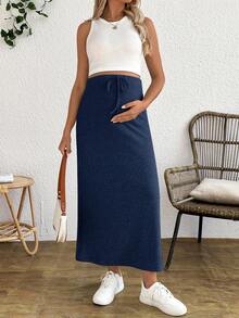 SHEIN Maternity Tank Top And Adjustable Waist Drawstring Fitted Skirt 2 Pieces Set - Royal Blue - View 5
