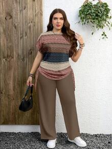 SHEIN LUNE Casual Leopard Print Plus Size 2 Pieces Set, Suitable For Summer - Multicolor - View 6