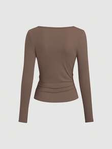 Sweetra Áo thun nữ dáng ôm, thiết kế retro kiểu Mỹ, vai bất đối xứng, phong cách thời trang cho mùa thu. - Rỉ Nâu - Xem 2