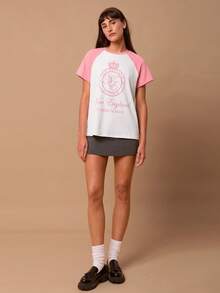 SURIMA Casual Minimalist Pattern Round Neck Short Sleeve Fitted Women T-Shirt, Suitable For Summer, Tees Women - Pink - View 3