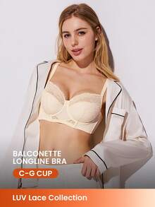 LUVLETTE Breathable Lace Elegance Push-Up Balconette Corset Lingerie Lounge Curve White Minimizer Bridal Intimates Bra Lingerie As Outerwear - White - View 1