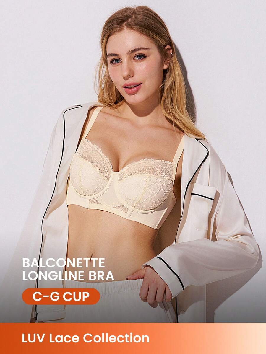 LUVLETTE Breathable Lace Elegance Push-Up Balconette Corset Lingerie Lounge Curve White Minimizer Bridal Intimates Bra Lingerie As Outerwear - White - View 1