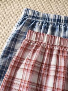 2条装男士格子松紧腰休闲日常平角内裤 - 彩色 - 查看 4