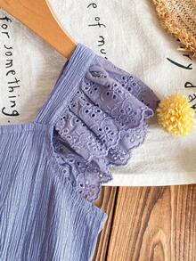 Emery Rose Kids Emery Rose Kids 年轻女孩夏季休闲海滩度假纯色纹理面料褶皱袖口露背蝴蝶结装饰及踝连体裤 - 彩色 - 查看 6