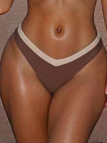 Swim SXY Braga de bikini sexy para mujer, en contraste de color negro y blanco, ropa de baño versátil para la playa - Café integral - Ver 2