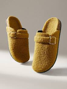 Solecia Women Buckle Design Casual Faux Fur Slip-On Slippers For Christmas - Ginger - View 6