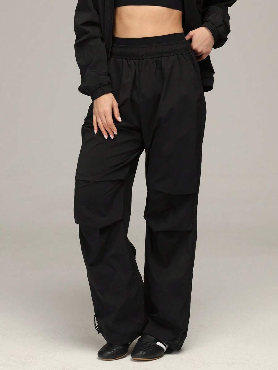 Sigmas Women's Woven Track Straight Leg Pant - Black - View 1