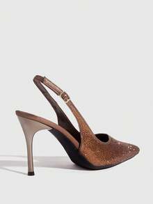 CUCCOO SZL Women Shoes Pointed Stiletto Coffee Brown Rhinestones Gorgeous Sexy Party Banquet Night Club Women's High Heel Shoes Slingback Women's Shoes Spring Shoes - Coffee Brown - View 3