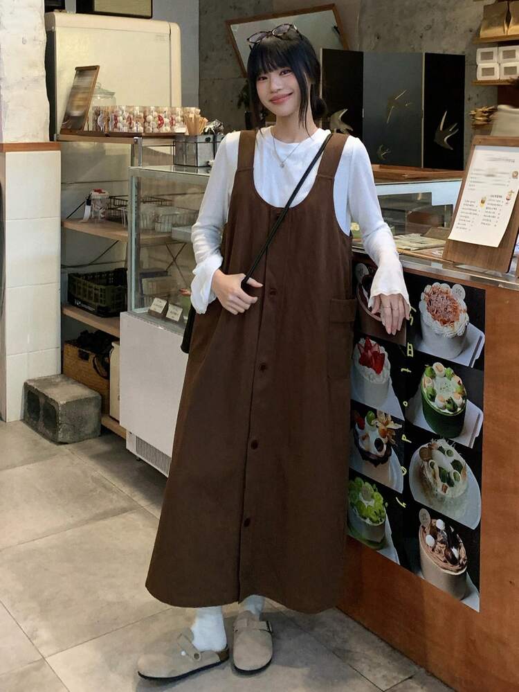 Women's Solid Color Scoop Neck Oblique Pocket Casual Sleeveless Dress Sundress Summer