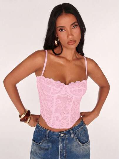 SHEIN BAE Sexy Lace Sheer Camisole Top, Party Outfit, Date Night, Commute, Cute Bralette, Sexy Club Top, Corset Top, Strapless Top, Going Out Top, Summer Tops, Cute Top, Summer Outfits For Women, Lace Top