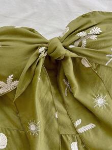 SHEIN WYWH 女士春夏度假嘉年华邮轮风蓝色水彩印花扭结露背连体裤，宽松版型，适合派对、约会、情人节、叠穿 - 彩色 - 查看 4